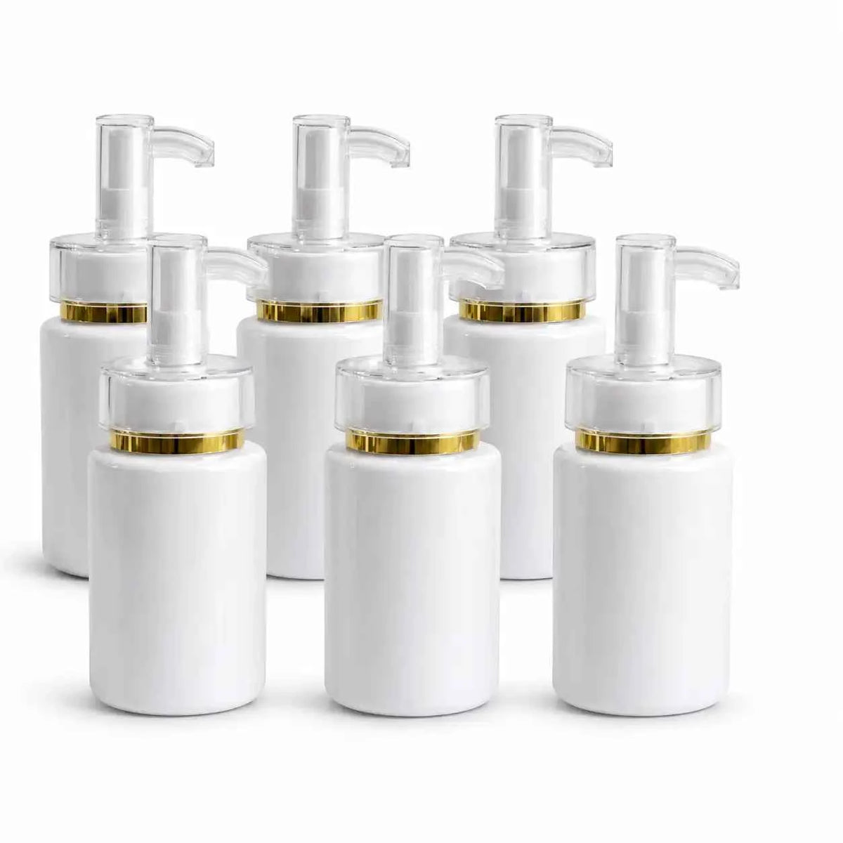 120ml Empty White Cosmetic Pump Bottle With Gold Ring