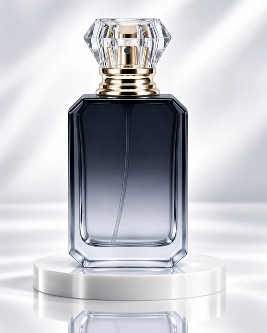 50ml black smoke perfume bottle with golden spray and clear crystal cap