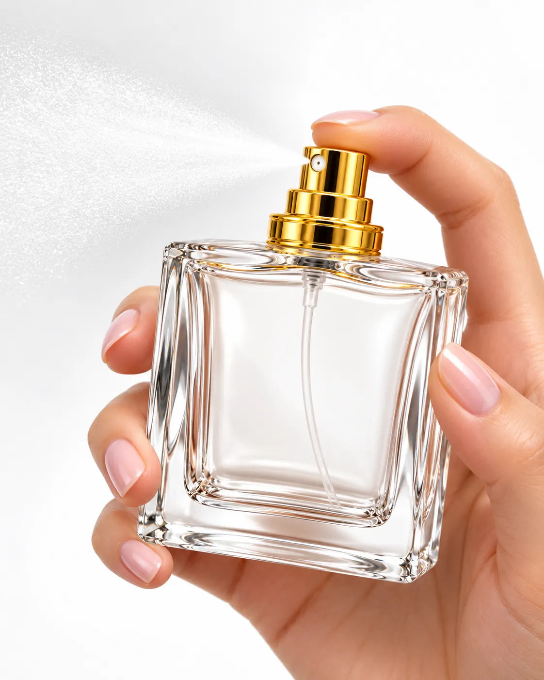 50ml empty perfume crimping bottle with gold-colored atomizer fitting