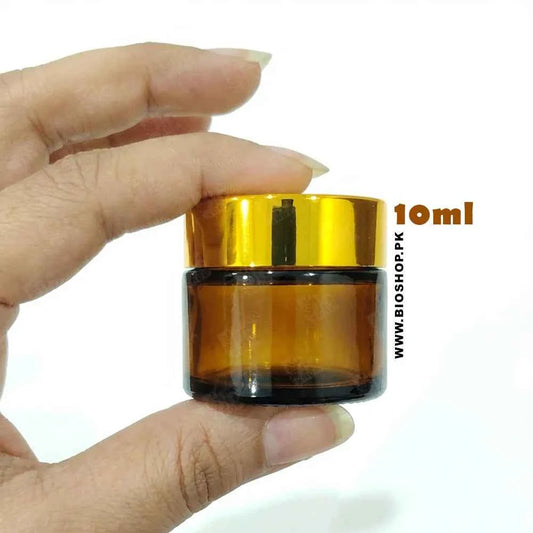 Amber Glass Cosmetic Jar with Gold Lid