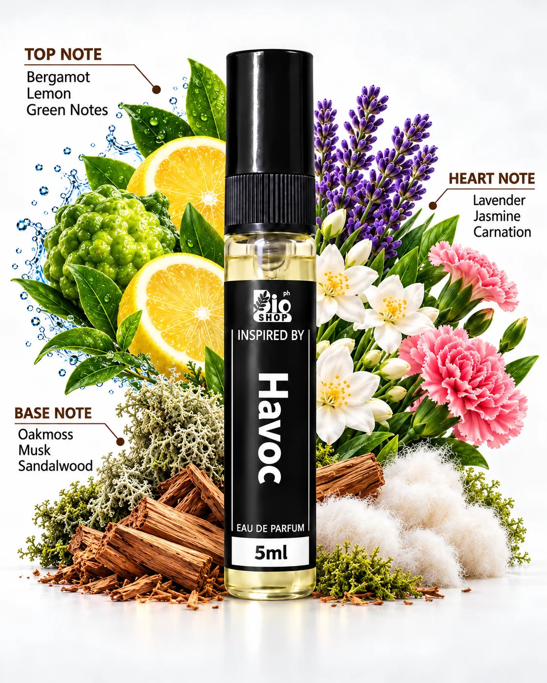 Havoc inspired classic men's perfume 5ml with bergamot lavender jasmine and sandalwood fragrance notes