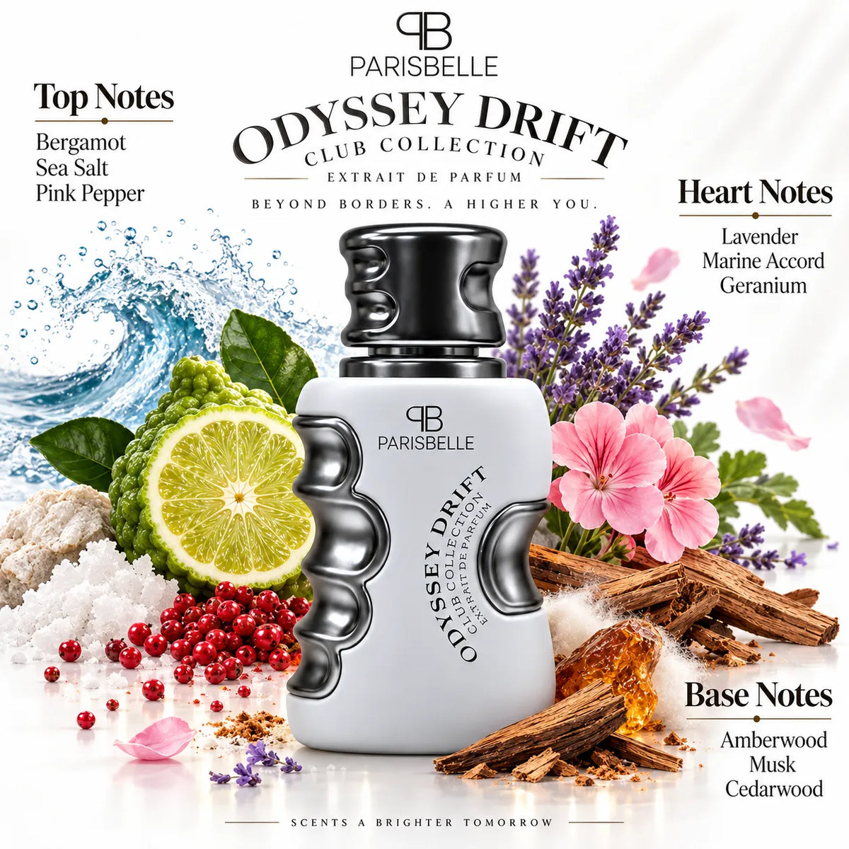 Odyssey Drift 100ml grey perfume bottle with gunmetal detailing