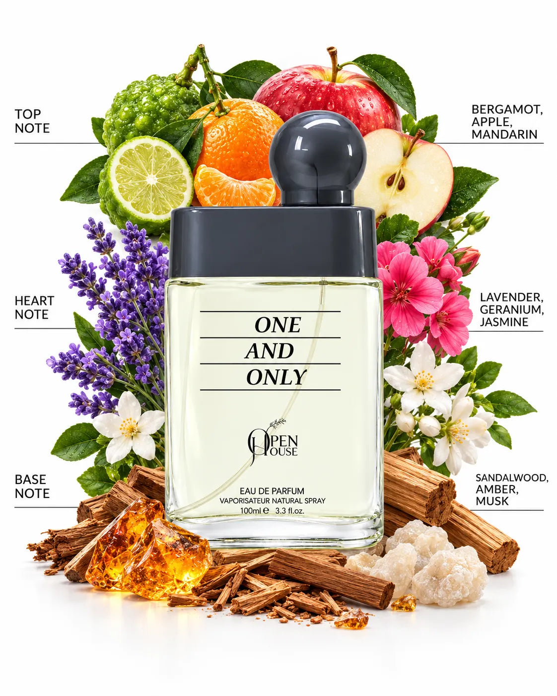 One and Only 100ml Eau de Parfum transparent glass bottle with grey spherical cap