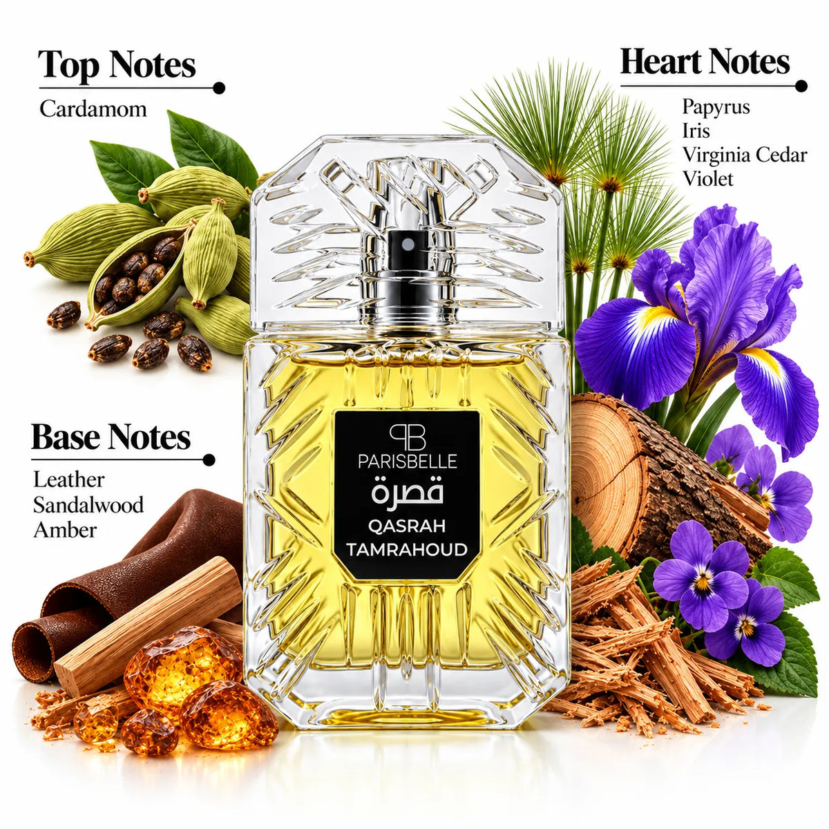 ParisBelle Qasrah Tamrahoud 100ml bottle with clear crystal cap