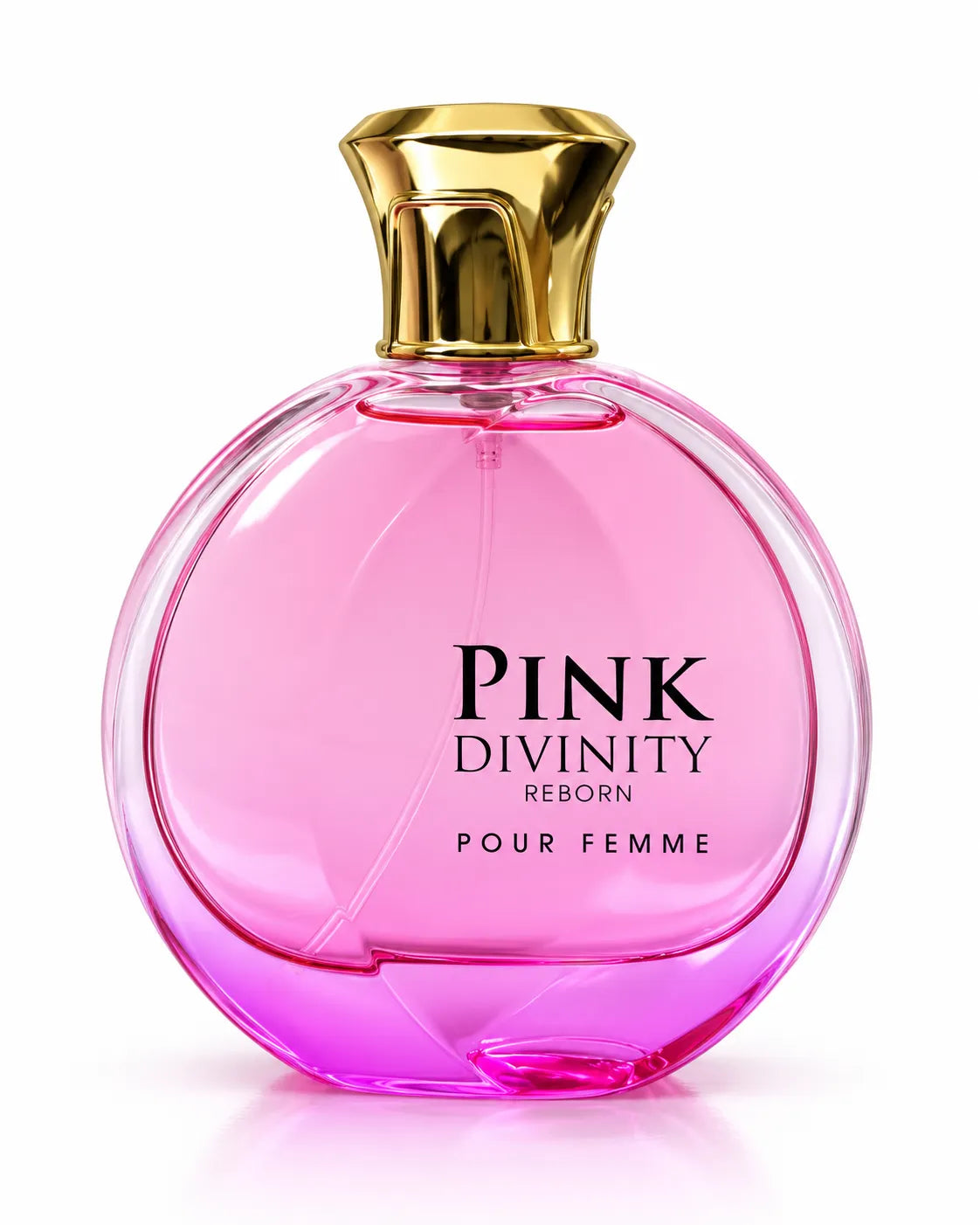 Hemani Pink Divinity Reborn women perfume with gold cap on white background