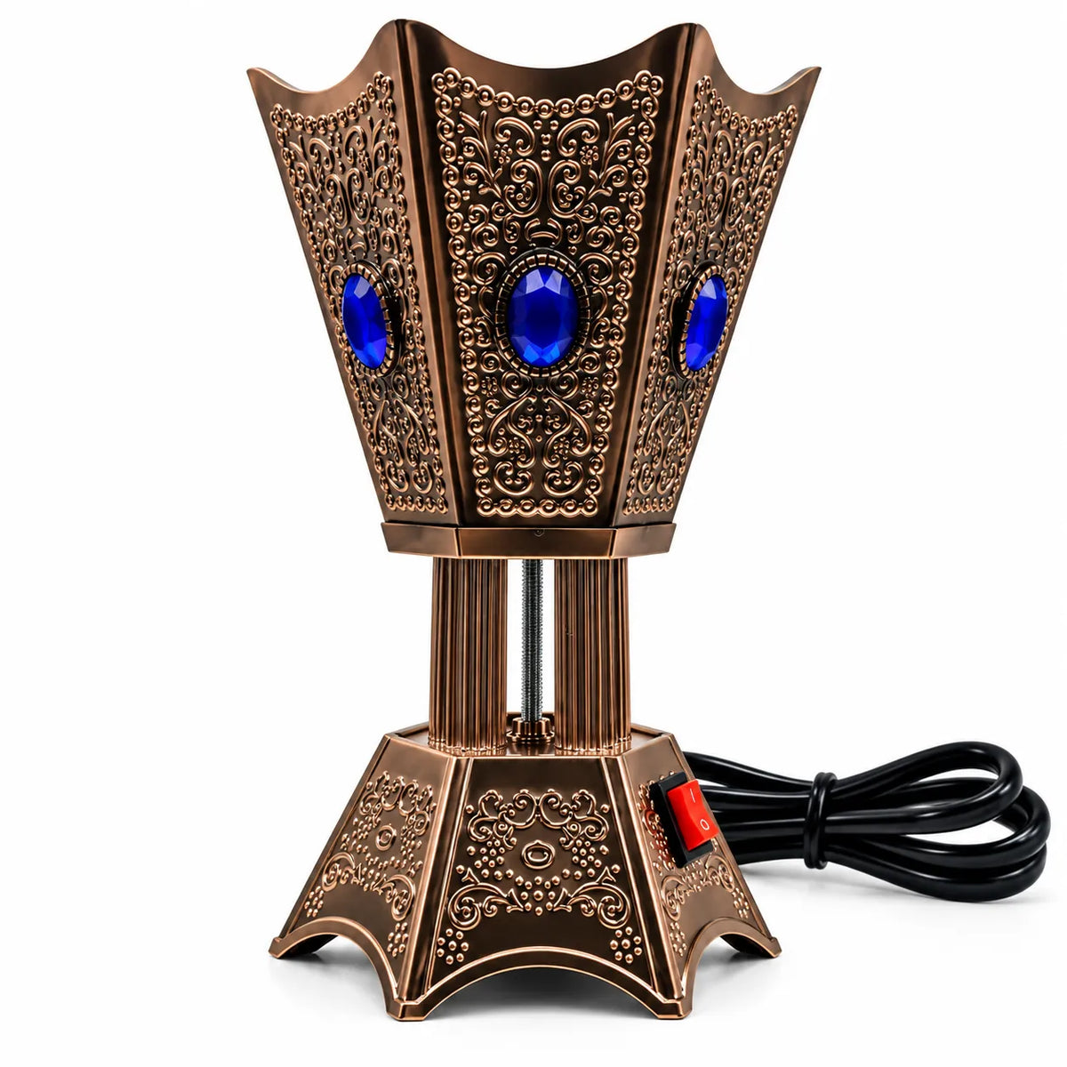 Bronze electric bakhoor burner with blue decorative stones