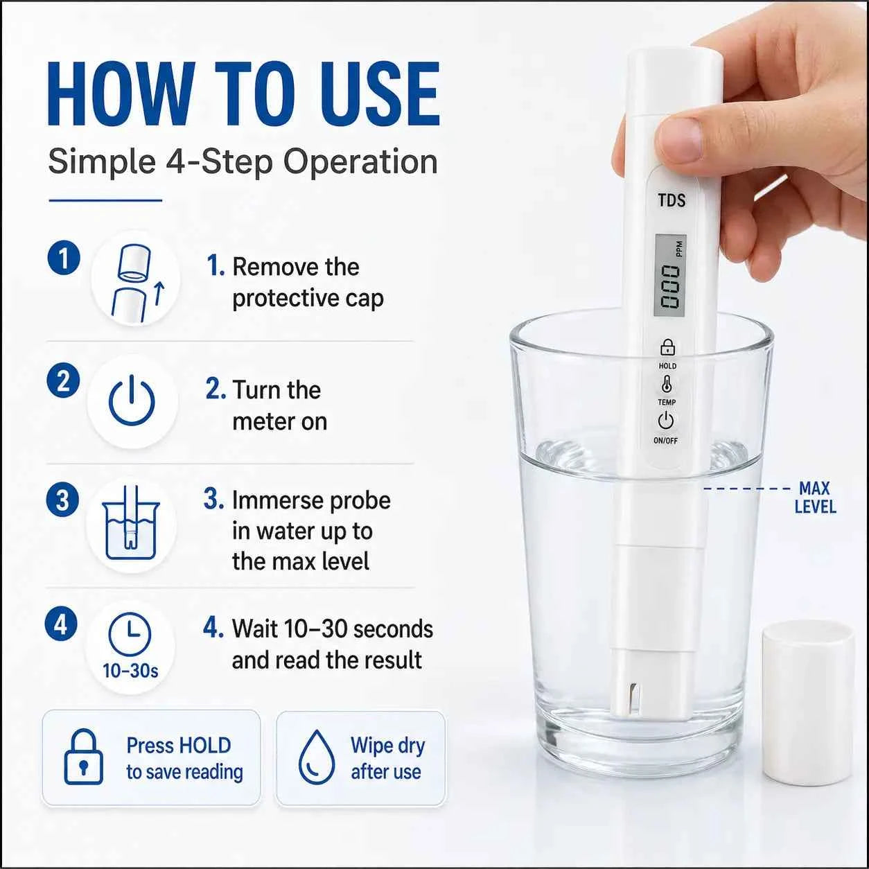TDS/TEMP Meter – Digital Water Quality Tester 0–9990 ppm