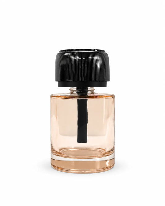 Bottle-style car fragrance diffuser with a black ribbed top and visible internal dispensing component on a white background.