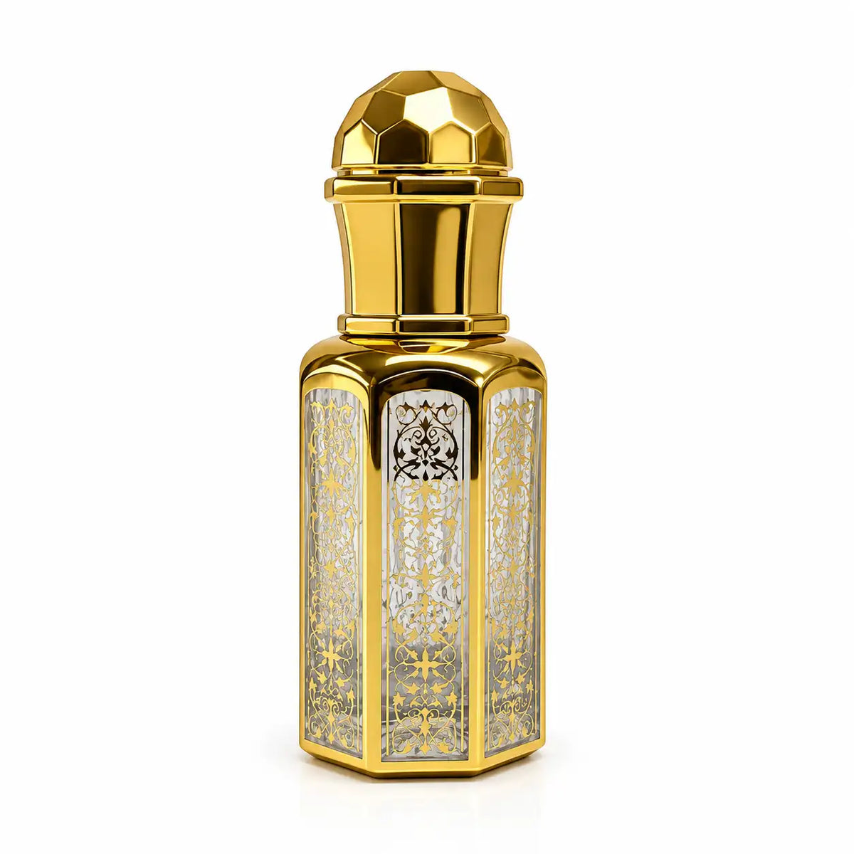 12ml gold Arabic attar bottle with faceted dome cap