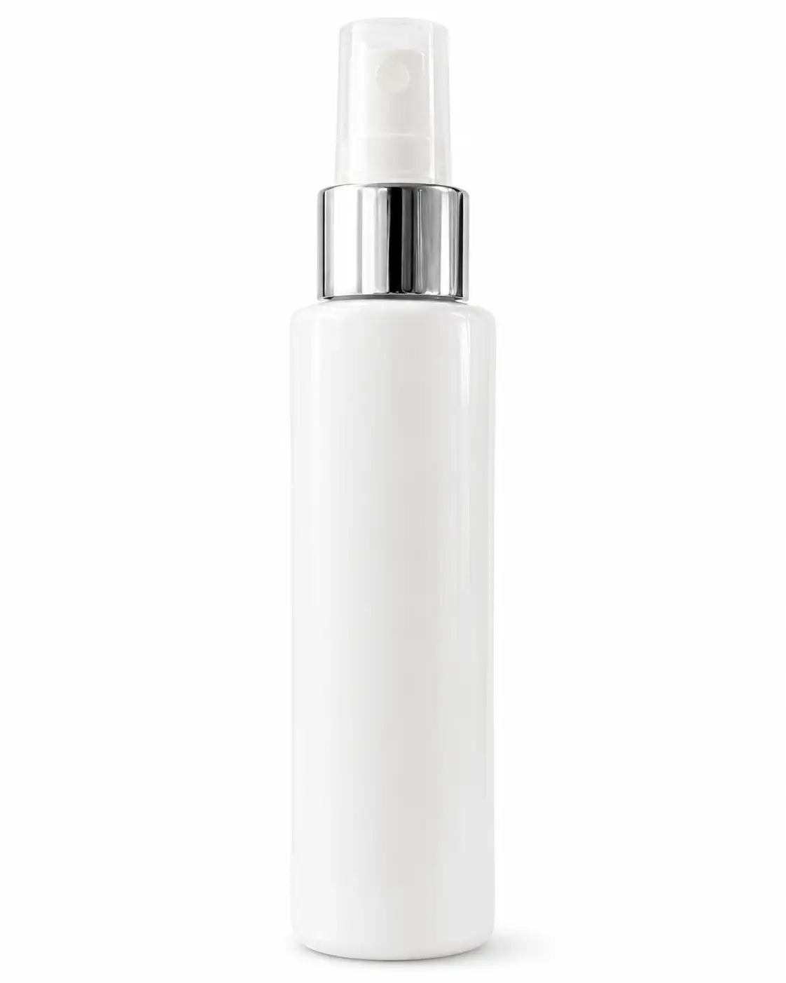 100ml Clear Cosmetic Spray Bottle with Silver Collar and Protective Cap