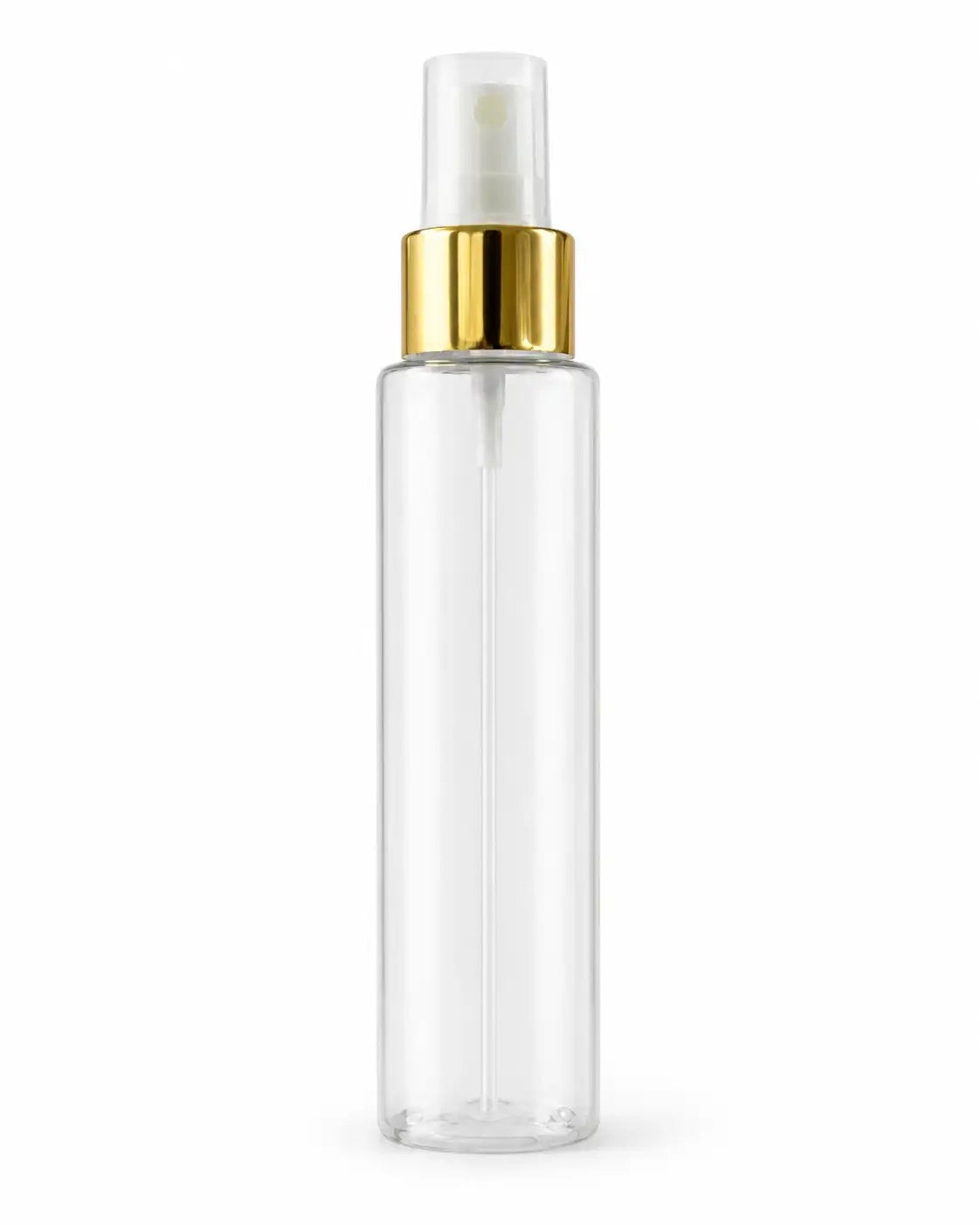 100ml Clear Spray Bottle with Gold Collar for Cosmetic and Personal Care Packaging