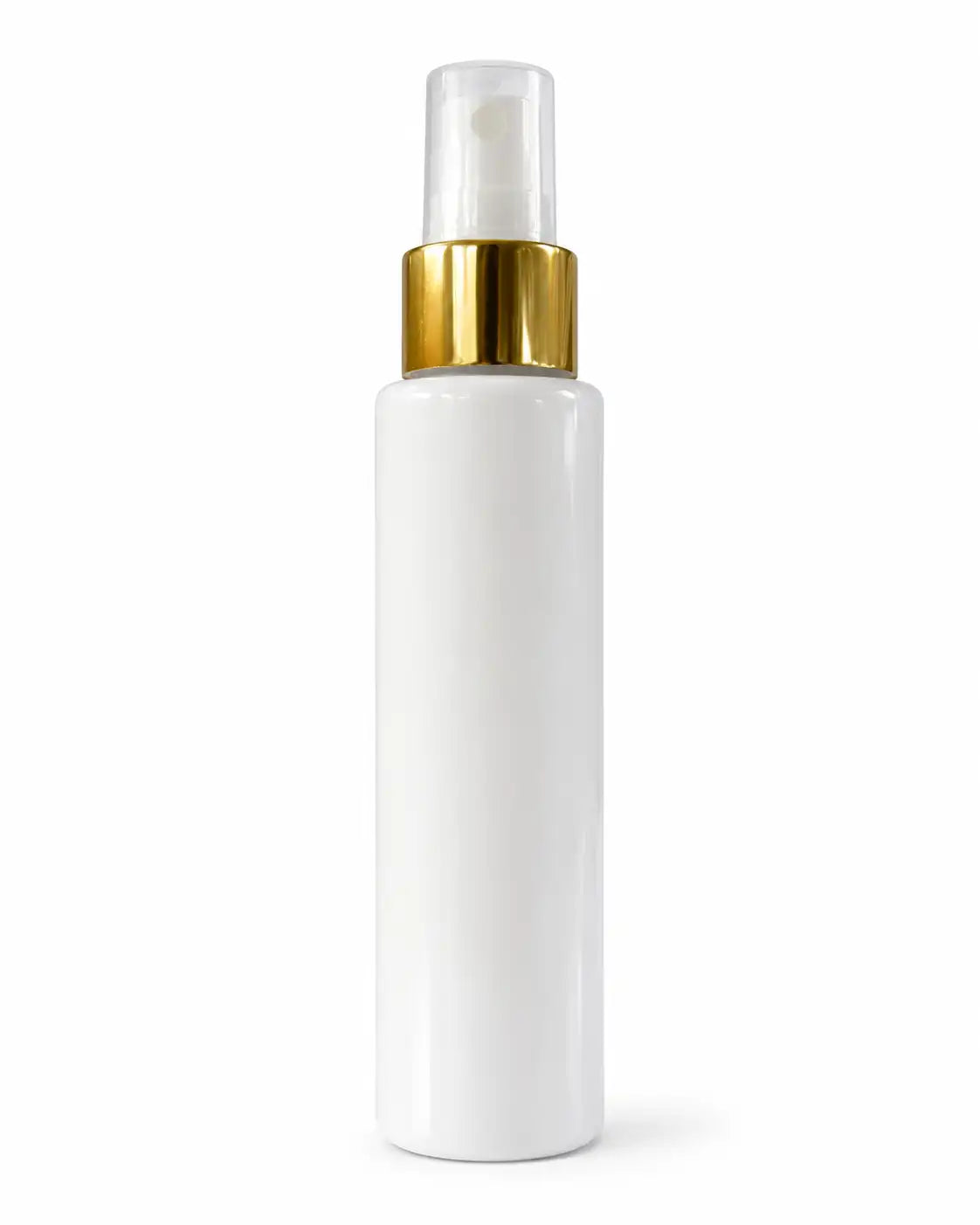100ml White Spray Bottle with Gold Collar and Fine Mist Sprayer