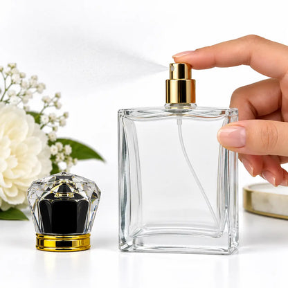 100ml Clear Glass Crimping Empty Perfume Bottle with Crown Crystal Cap