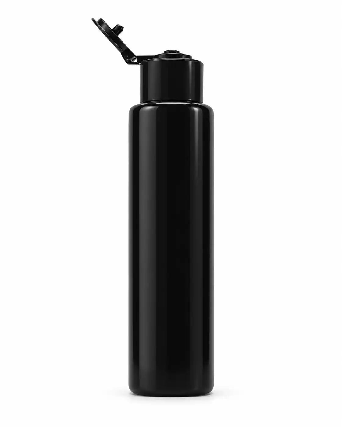 100ml black PET cosmetic bottle with open black flip top cap