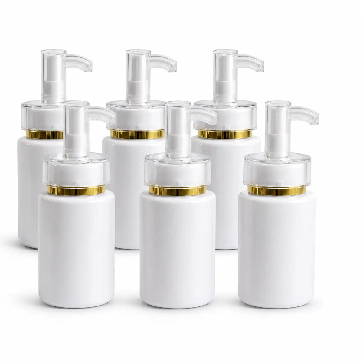 120ml Empty White Cosmetic Pump Bottle With Gold Ring