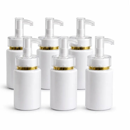 120ml Empty White Cosmetic Pump Bottle With Gold Ring