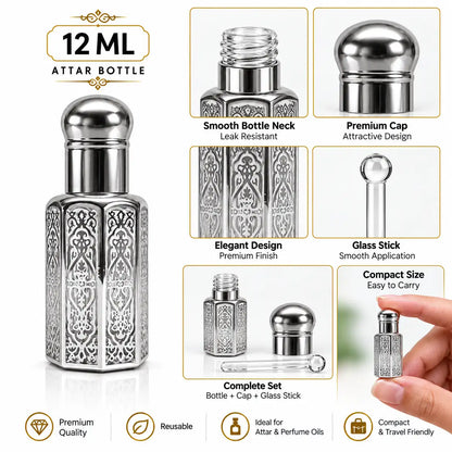 12ml silver perfume oil bottle with decorative Oriental design