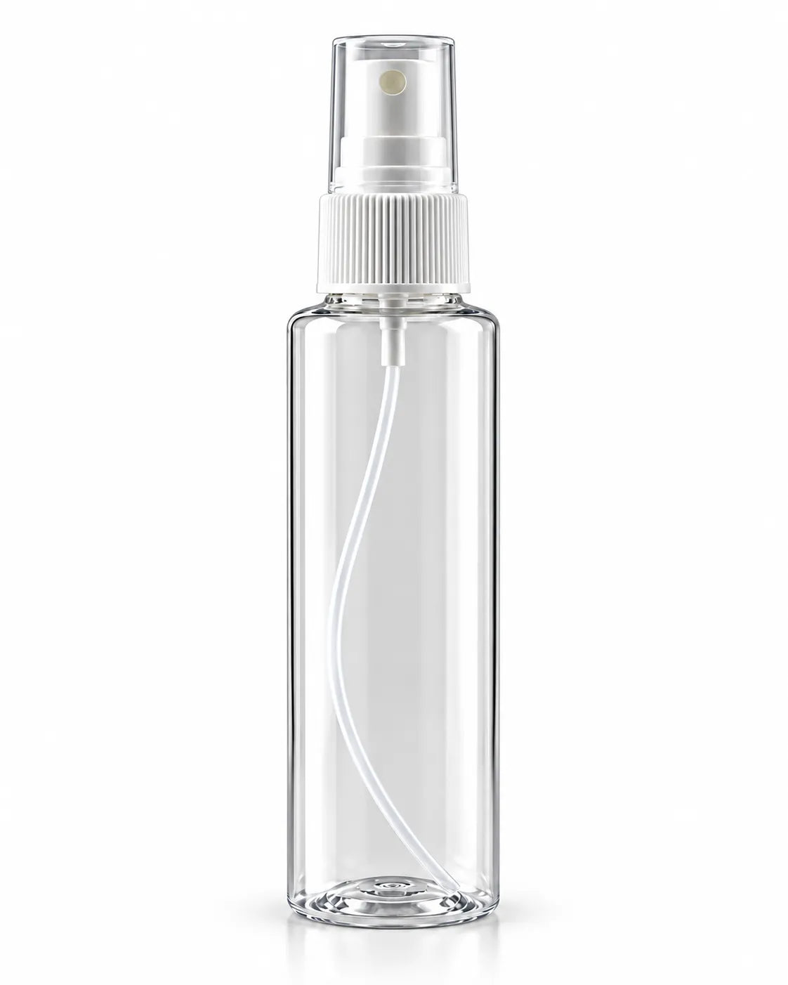 Clear fine mist spray bottle 150ml with white pump on white background