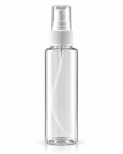 Clear fine mist spray bottle 150ml with white pump on white background