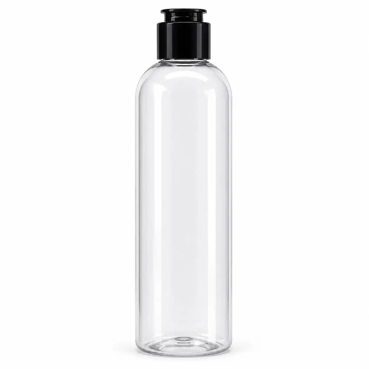 250ml black cosmetic bottle with flip top closure for shampoo and body wash packaging