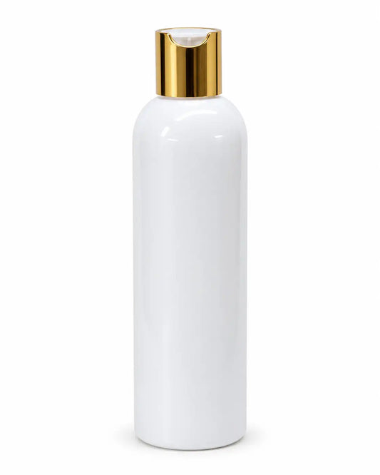 250ml black press top bottle with gold cap for shampoo and lotion packaging