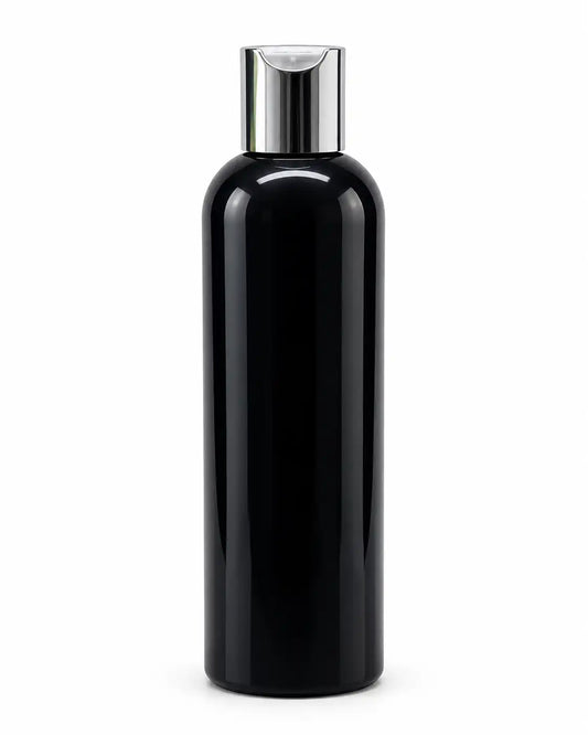 250ml white press top bottle with gold cap on white background