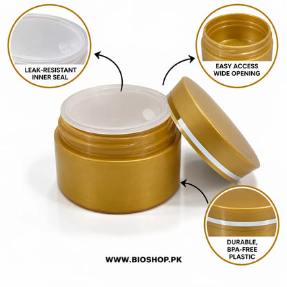 30gm GOLDEN  cosmetic cream jar with silver accent and screw cap – Bio Shop™ Pakistan