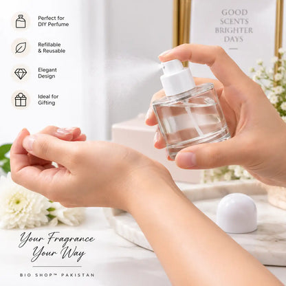 50ml clear glass crimp neck perfume spray bottle with white cap