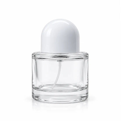 50ml empty round glass crimping perfume bottle with white dome cap