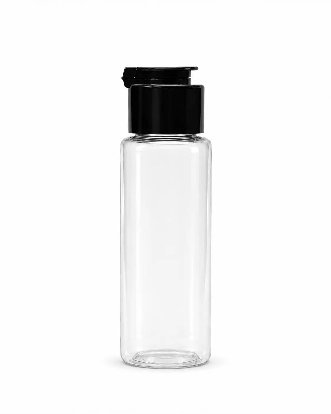 50ml transparent bottle with black flip top cap