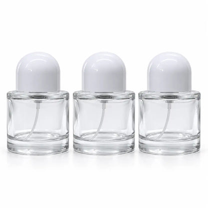 50ml empty crimp neck perfume bottle with fine mist spray and white dome cap
