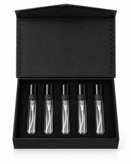 5 pcs clear perfume tester spray vials in premium black presentation box with fitted foam insert – Bio Shop™ Pakistan