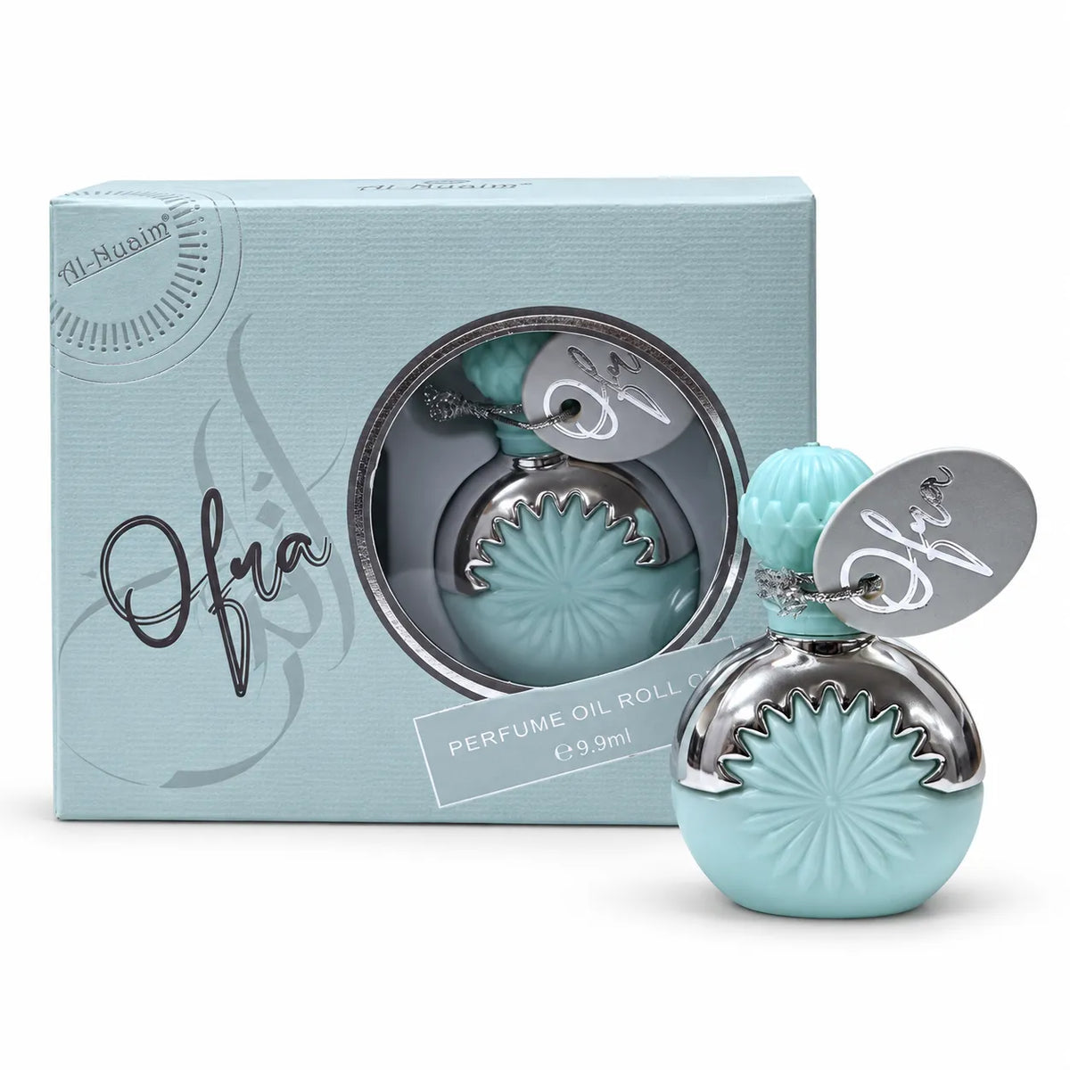 Al-Nuaim Ofra Perfume Oil Roll-On 9.9ml aqua blue and silver bottle with presentation box