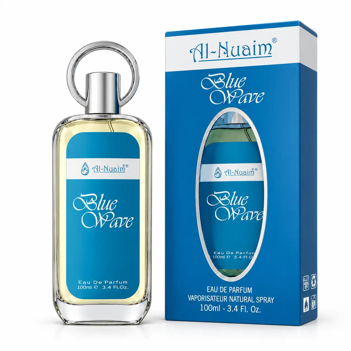 Al-Nuaim Blue Wave 100ml perfume bottle on white background