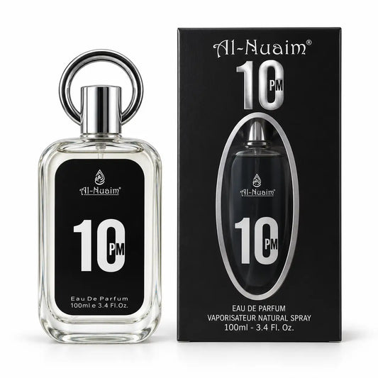 Al-Nuaim 10 PM 100ml perfume bottle on white background