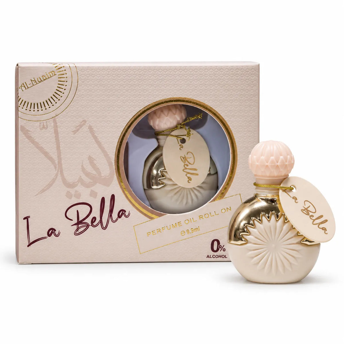 1. Al-Nuaim La Bella 9.9ml bottle and presentation packaging photographed against a white background.