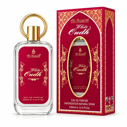 Al-Nuaim White Oudh 100ml perfume bottle on white background
