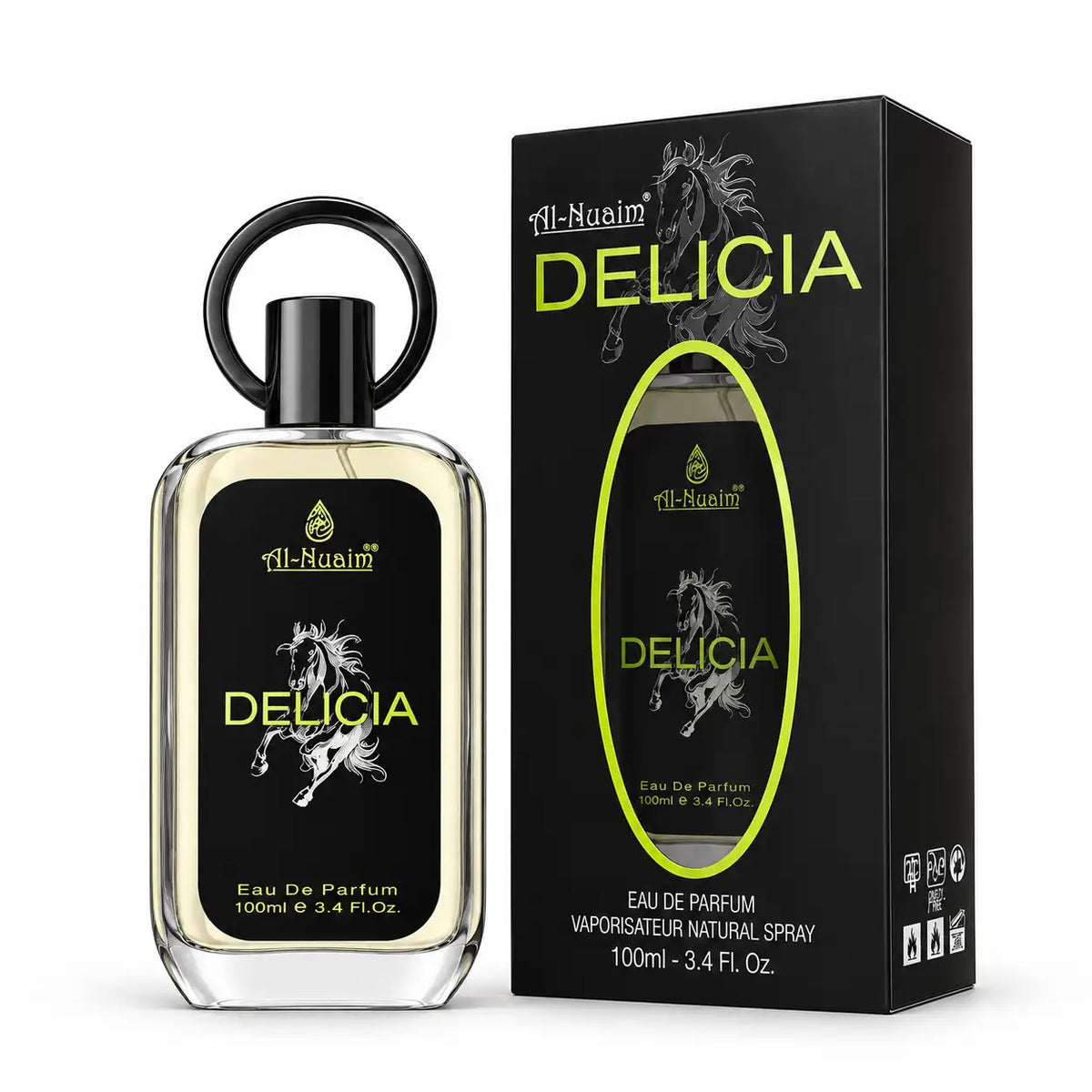 Al-Nuaim Delicia 100ml perfume bottle on white background
