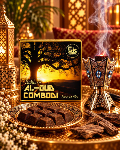 Bio Shop Al-Oud Combodi Bakhoor 40g sunset box with incense blocks
Al Oud Combodi 40g rich woody bakhoor for home fragrance