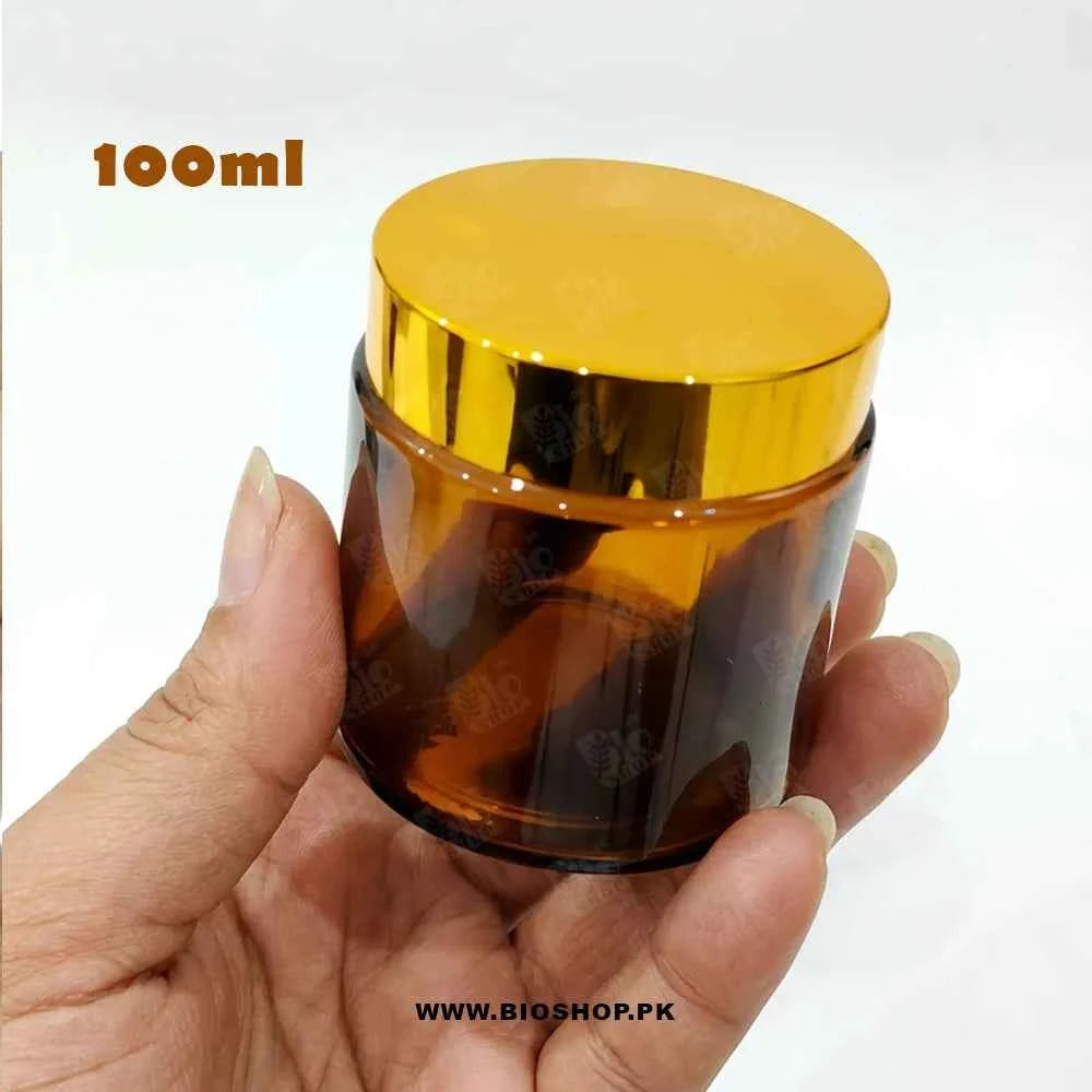 Amber Glass Cosmetic Jar with Gold Lid
