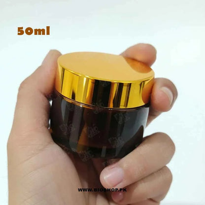 Amber Glass Cosmetic Jar with Gold Lid