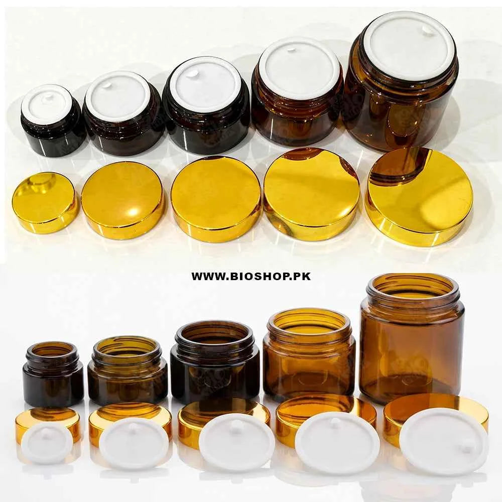 Amber Glass Cosmetic Jar with Gold Lid
