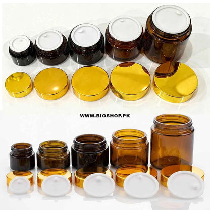 Amber Glass Cosmetic Jar with Gold Lid