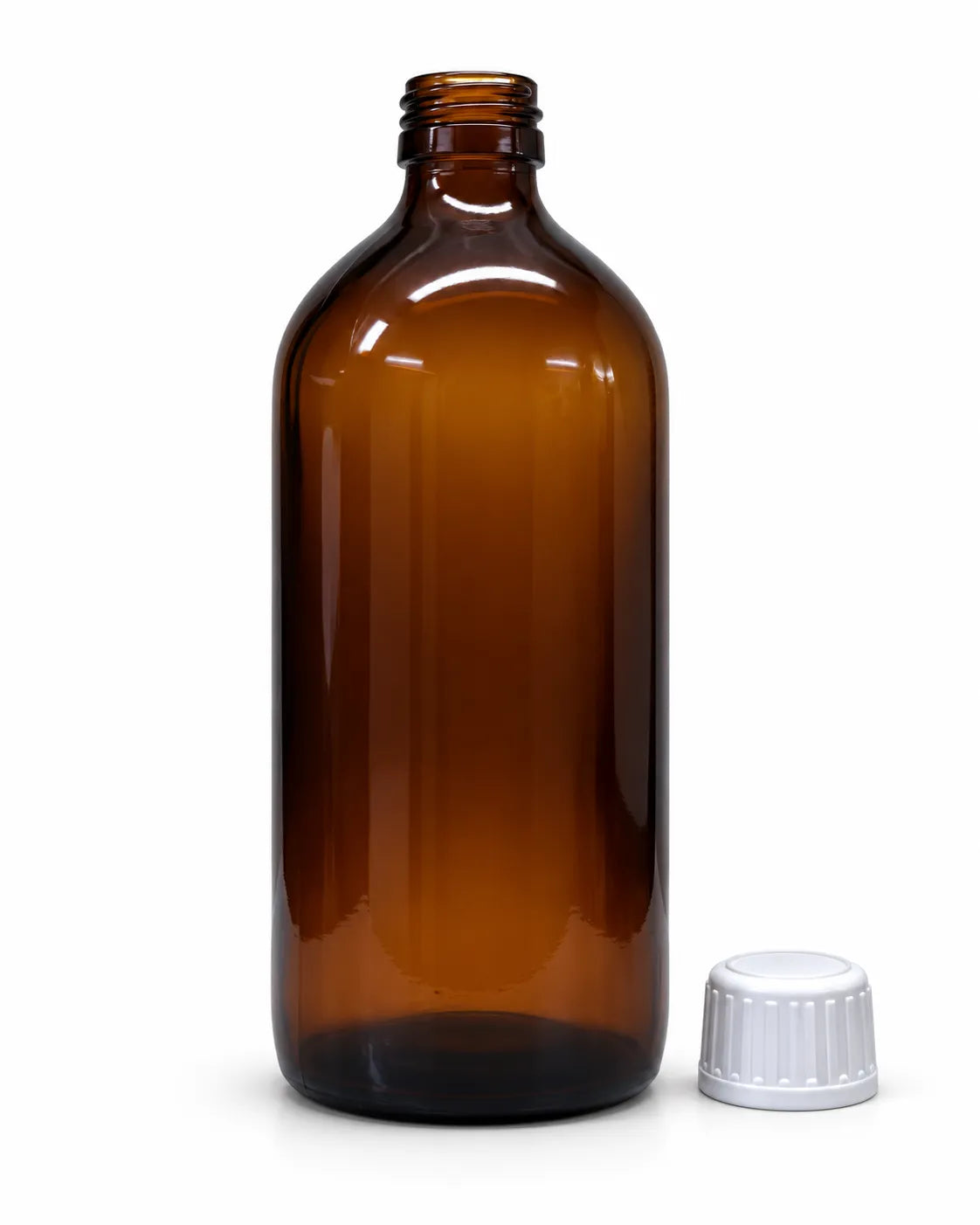 Refillable 500ml amber glass bottle for essential oils, carrier oils and compatible liquid cosmetic formulations.