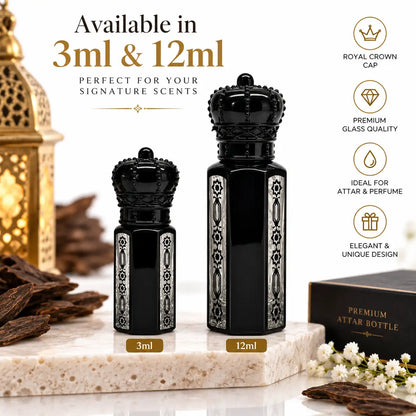 Luxury Black Crown Attar Bottle for Arabic Attar and Concentrated Perfume Oils