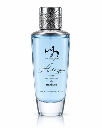 Hemani Arezza Flussi women perfume with light blue bottle and silver cap