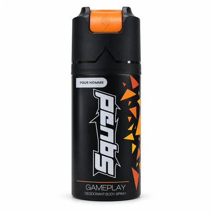 Squad Gameplay Deodorant Body Spray 150ml black can with orange accents for men