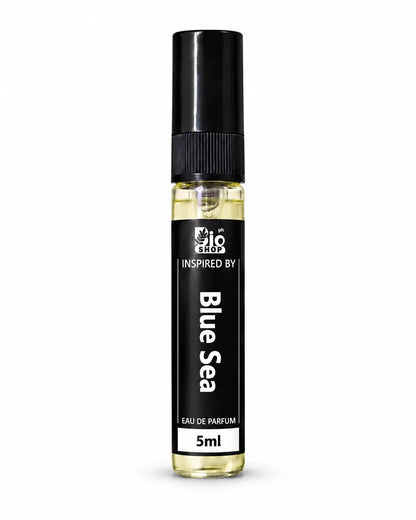 Blue Sea inspired perfume 5ml spray bottle by Bio Shop on plain white background