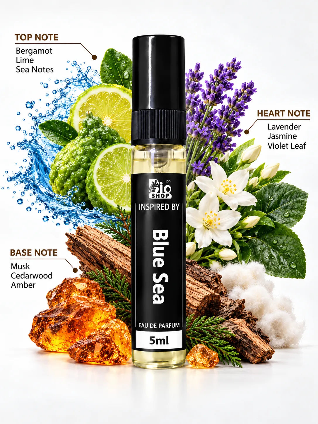 Bio Shop Blue Sea 5ml mini perfume spray with fresh marine aquatic fragrance style