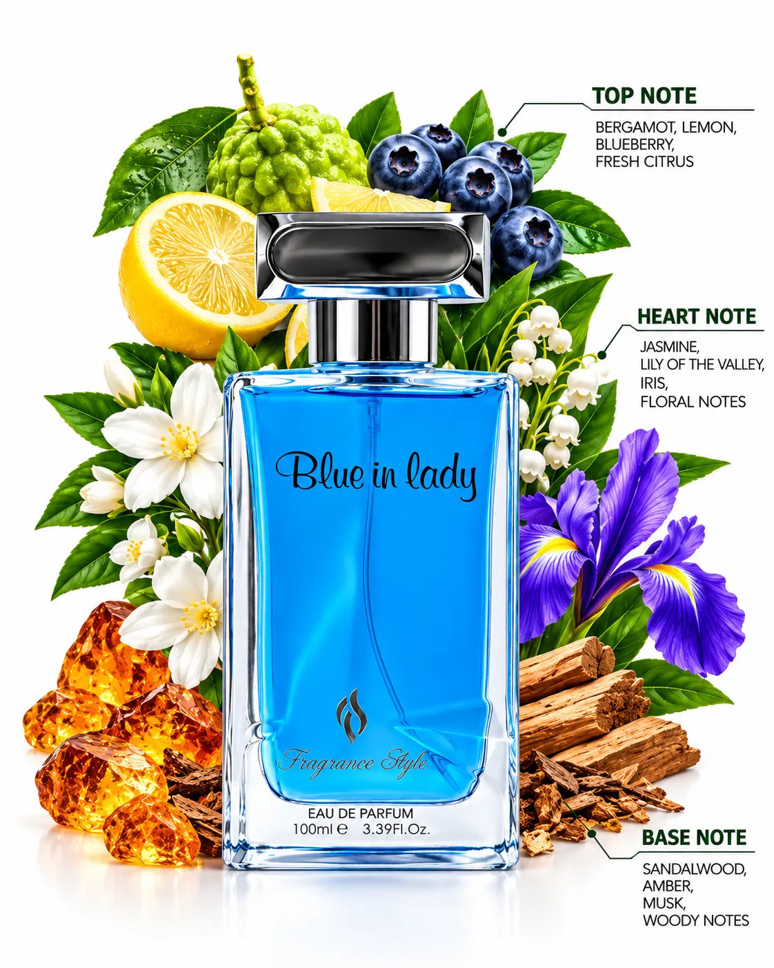 Blue in Lady 100ml Eau de Parfum blue glass bottle with silver-tone cap